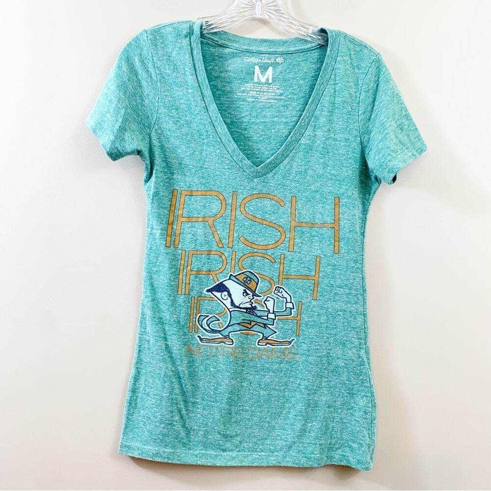College Vault Norte Dame Irish V-Neck Green Short Sleeve T-Shirt
